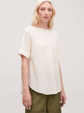 COS Striped Oversized Top Shirt Size 8 Cream Minimalist